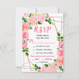 Pink Roses with Foliage Wedding RSVP Karte