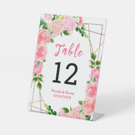Pink Roses with Foliage Wedding Table Number Sockelschild