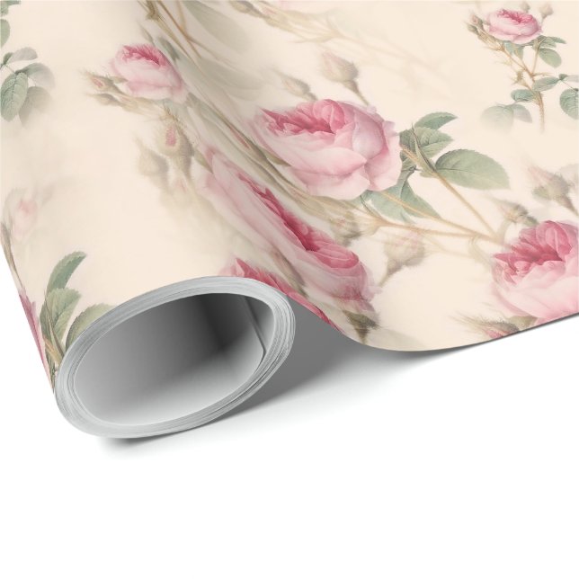 Pink Roses Wrapping Papier Blumenzettel Wrap Geschenkpapier (Rolleneckpunkt)