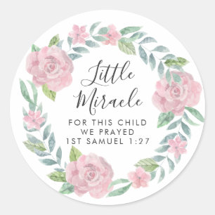 Pink Roses Wreath Little Miracle Scripting Runder Aufkleber