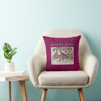 Pink Rosie Finches Pillow Kissen