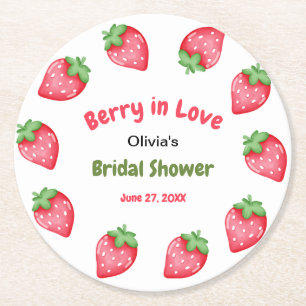 Pink & Rot Strawberry Berry in Love Brautparty Runder Pappuntersetzer