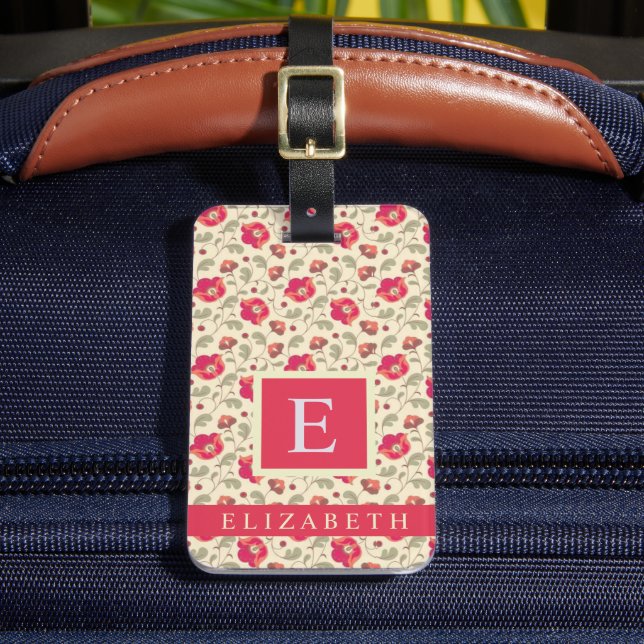 Pink-rote Blume mit blassgelbem Blumenmotiv Gepäckanhänger (Vorderseite Insitu 2)