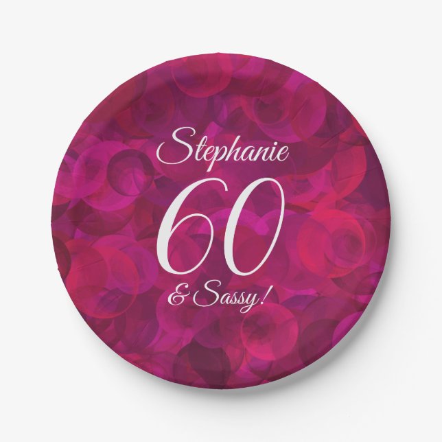 Pink Rote Rose 60 und Sassy Birthday Party Pappteller (Vorderseite)