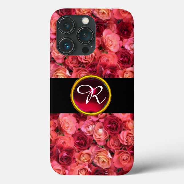 PINK ROTE ROSE FELD ,RED RUBY GEMSTONE MONOGRAMM Case-Mate iPhone HÜLLE (Rückseite)