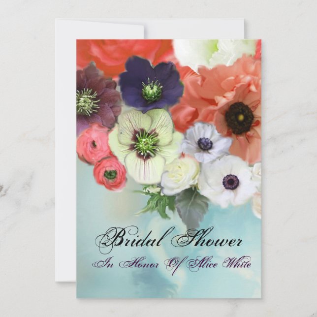 PINK-ROTE ROSEN UND ANEMONE-BLUME-BRAUTPARTY EINLADUNG (Vorderseite)