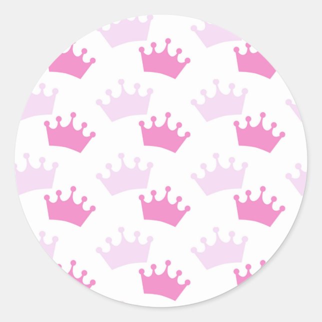 Pink Royal Crowns Fairytale Princess Baby Dusche Runder Aufkleber (Vorderseite)