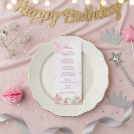Pink Royal Princess Castle Unicorn 4th Birthday  Menükarte
