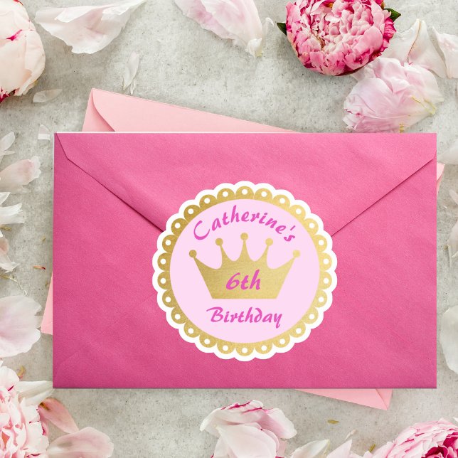 Pink Royal Princess Crown Girl Birthday Aufkleber (Von Creator hochgeladen)