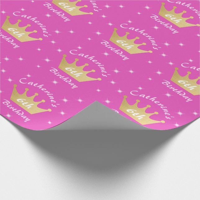 Pink Royal Princess Crown Girl Birthday Geschenkpapier (Ecke)