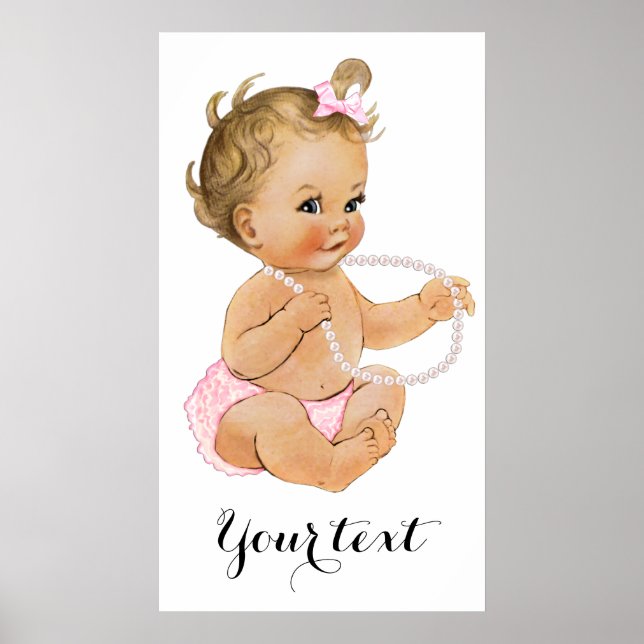 Pink Ruffle Pants Pearls Girl Baby Dusche Poster (Vorne)