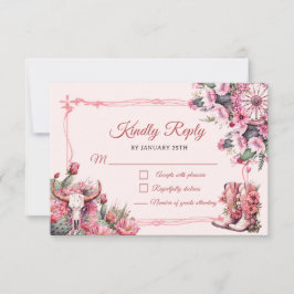Pink Rustic Boho Western Charra Theme Quinceanera RSVP Karte