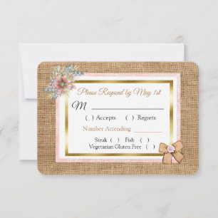 PInk Rustic Burlap Floral Wedding Carte RSVP