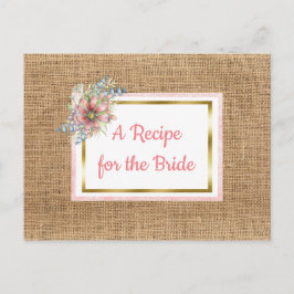 PInk Rustic Burlap Floral Wedding Rezept Card Postkarte