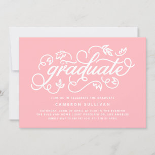 Pink Rustic Calligraphy Graduation Party Einladung