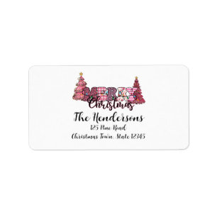 Pink Rustic Frohe Weihnachten Adressaufkleber