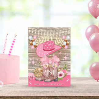 Pink Rustic Girly Cowgirl Boots Hat Geburtstag Einladung