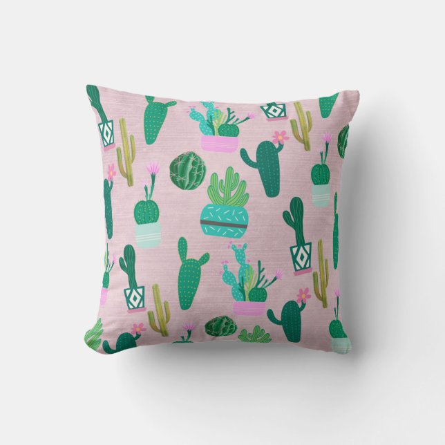 Pink Rustic Southwestern Cacti Cactus Pflanze Kissen (Vorderseite)