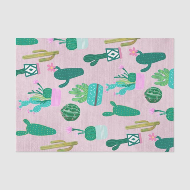 Pink Rustic Southwestern Cacti Cactus Pflanze Seidenpapier (Vorderseite)