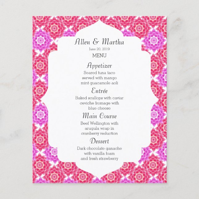 Pink Sacred Lotus Wedding Menu Suite (Vorderseite)
