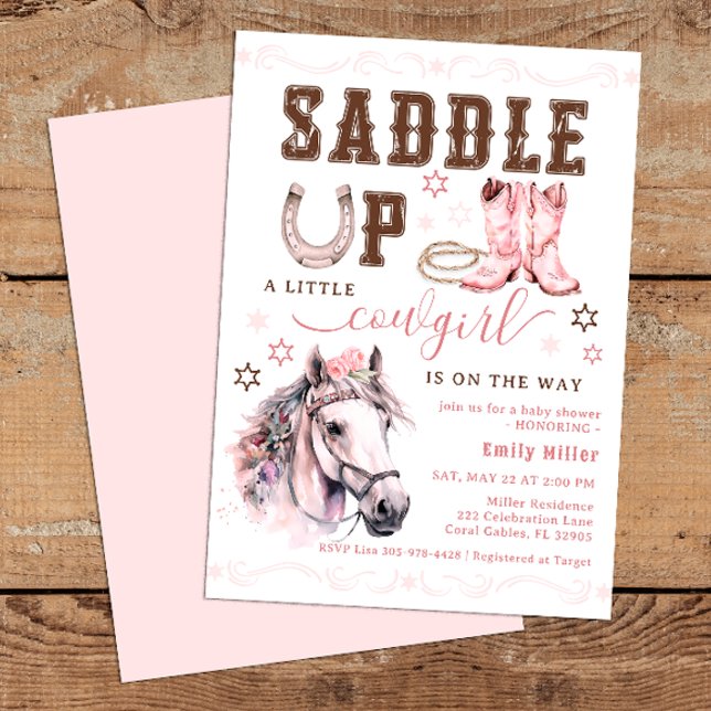 Pink Saddle Up Cowgirl Babydusche laden Einladung (cowgirl invite )