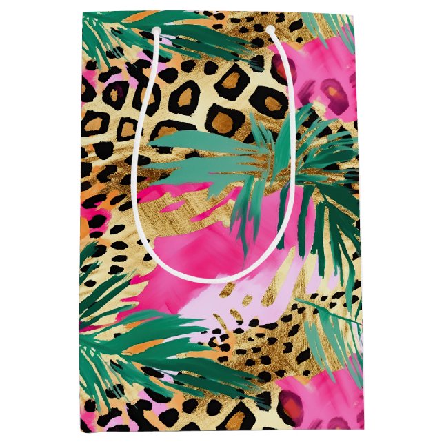 Pink Safari Animals' Fur Prints Patterns Spaß Mittlere Geschenktüte (Vorderseite)