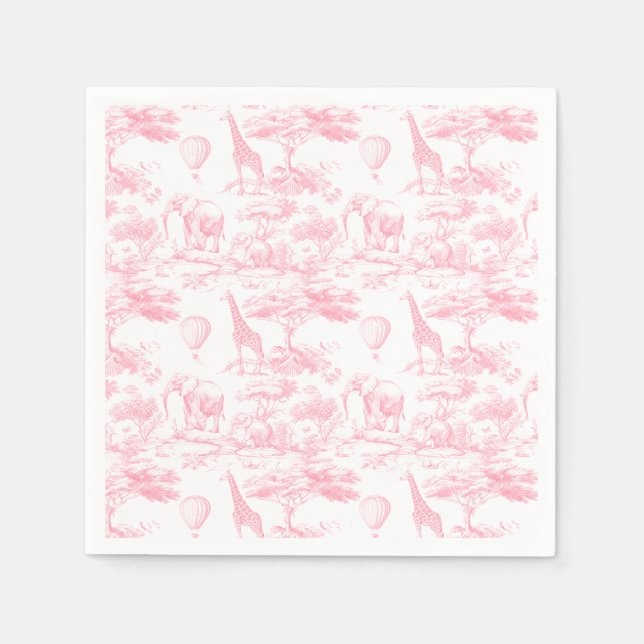 Pink Safari Animals Toile de Jouy Baby Dusche Serviette (Vorderseite)