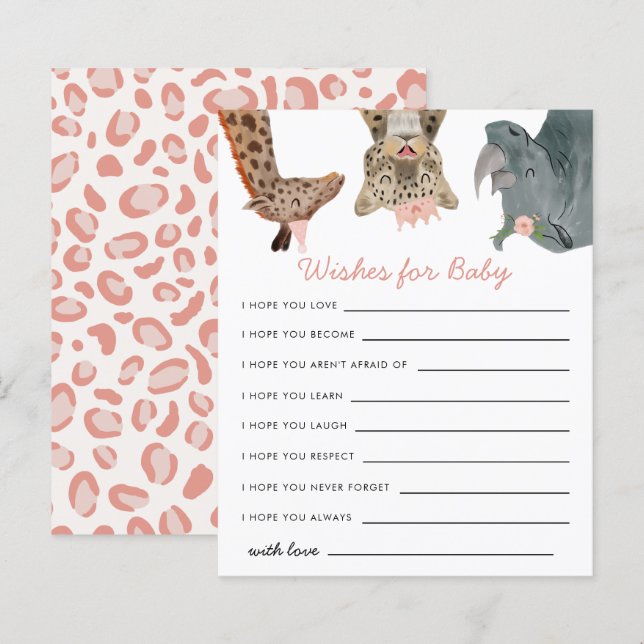 Pink Safari Animaux Voeux pour la carte bébé (Devant / Derrière)