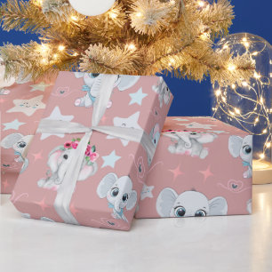 "Pink Safari: Baby Elefanten auf rosa Hintergrund Geschenkpapier