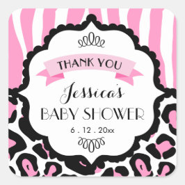 Pink Safari Baby Girl Dusche Personalisiert Sticke Quadratischer Aufkleber