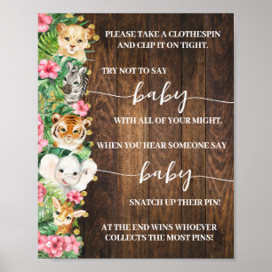 Pink Safari - Baby Shower Spiel mit Wäscheklammern Poster