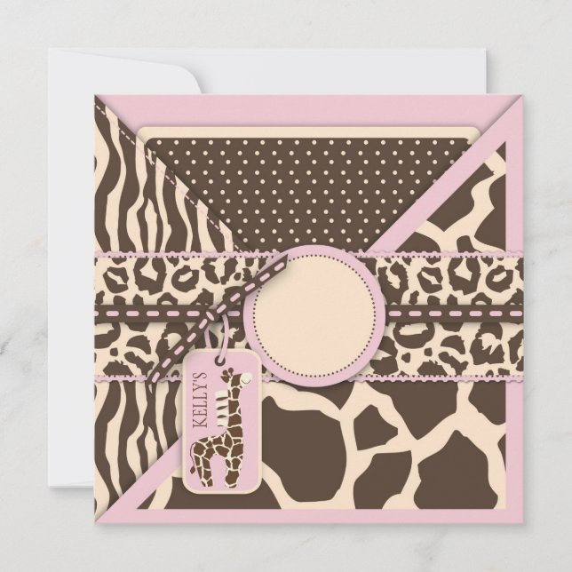 Pink Safari Giraffe & Cupcake zum zweiten Geburtst Einladung (Vorderseite)