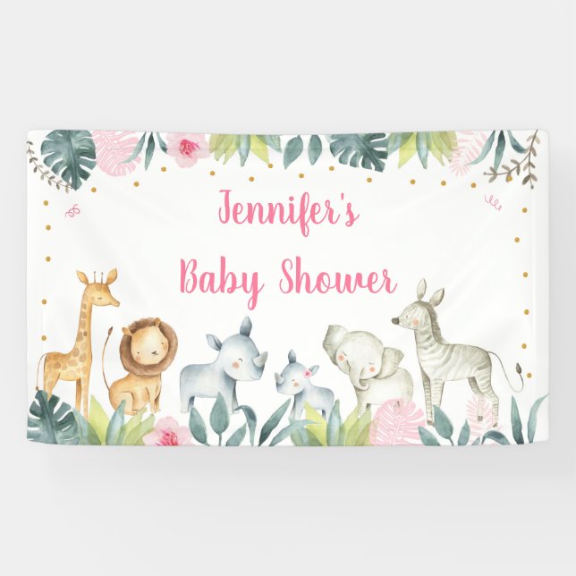 Pink Safari Jungle Baby Dusche Banner (Horizontal)