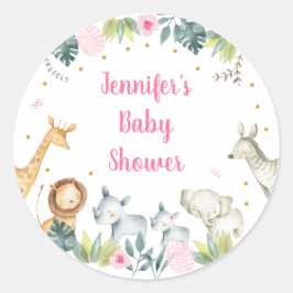 Pink Safari Jungle Baby Dusche Runder Aufkleber