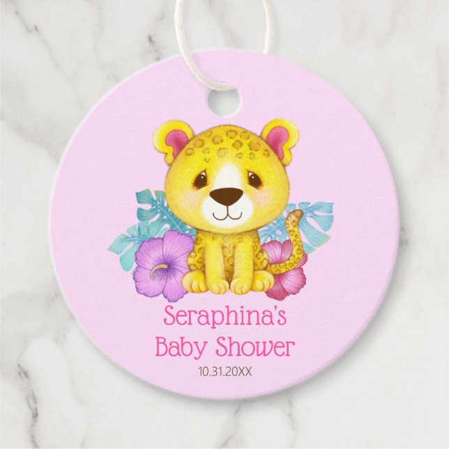Pink Safari Leopard Baby Dusche Vielen Dank Geschenkanhänger (Vorderseite)