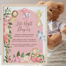 Pink Safari Thema Späte Nacht Windeln Redewendunge Poster