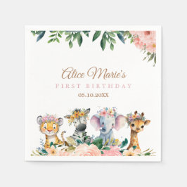 Pink Safari Theme Birthday Party Serviette