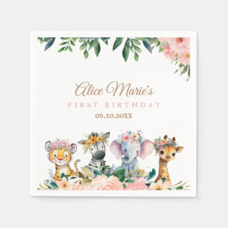 Pink Safari Theme Birthday Party Serviette