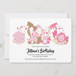 Pink Safari Tiere 2. Geburtstag Party Einladung