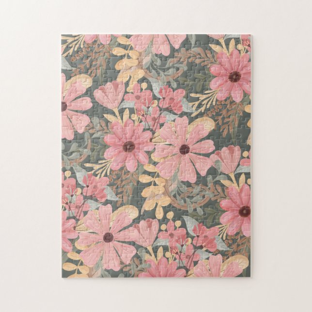 Pink Sage Green Flowers Leave Watercolor (Vertikal)