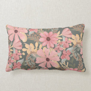 Pink Sage Green Flowers Leave Watercolor Lendenkissen