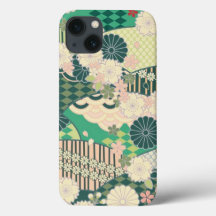 Pink Sage Green Japanische Kimono Blume