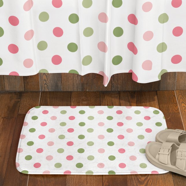 Pink & Sage Green Polka Dot Badematte (Pink & Sage Green Polka Dot Bath Mat)