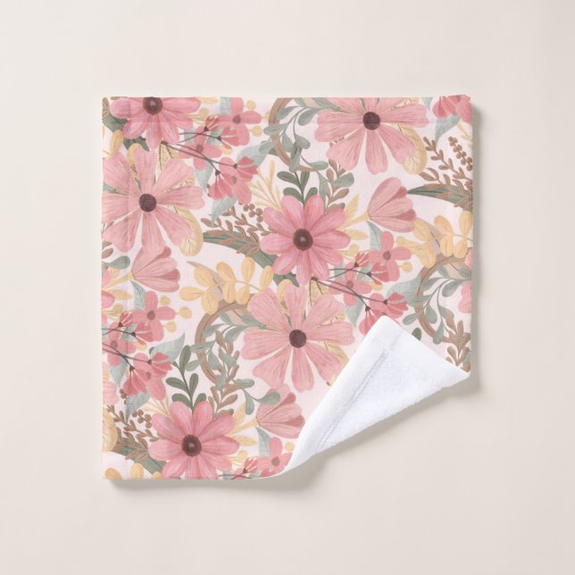 Pink Sage Vert Floral Feuille Motif d'aquarelle (Gant de toilette)