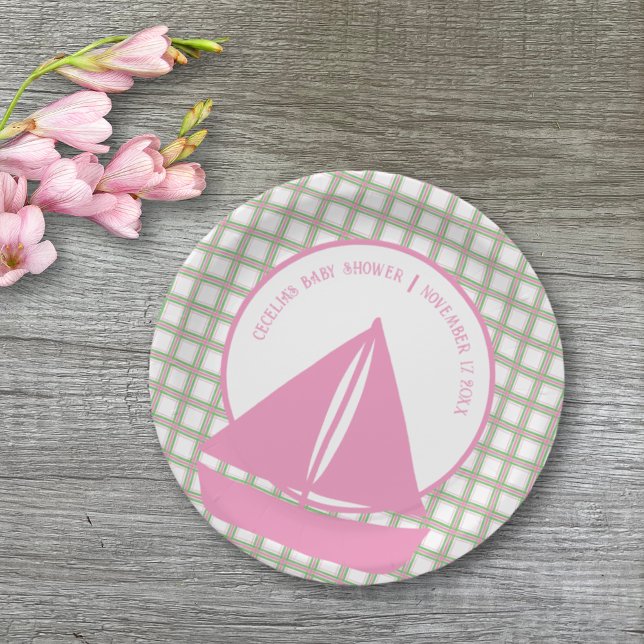 Pink Sailboat Girl Nautical Baby Dusche Pappteller (Von Creator hochgeladen)