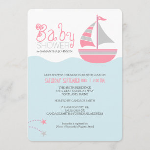 Pink Sailboat Nautical Girl Baby Dusche Einladung