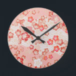 Pink Sakura Blossom Japanisches Muster Runde Wanduhr<br><div class="desc">Pink Sakura Blossom Japanisches Muster</div>