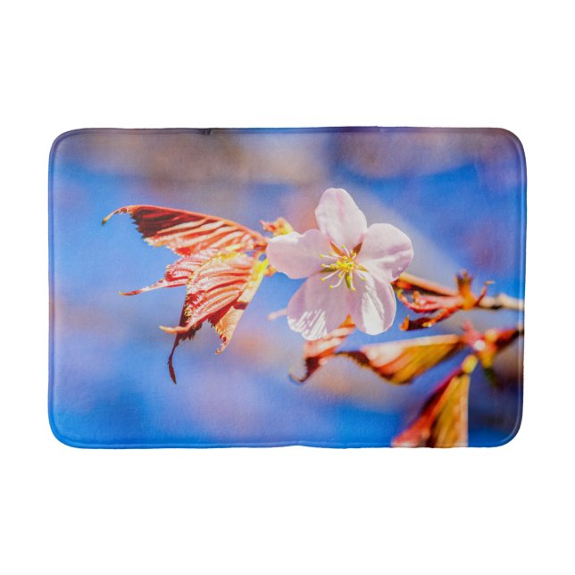Pink Sakura Blume Blue Sky Badematte (Vorderseite)