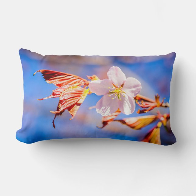 Pink Sakura Blume Blue Sky Lendenkissen (Vorderseite)