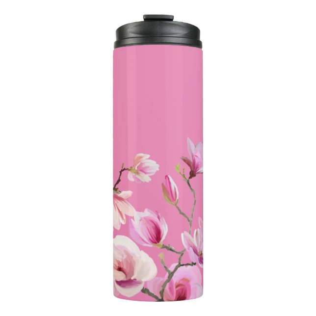 Pink Sakura Blume Design Thermosbecher (Vorderseite)